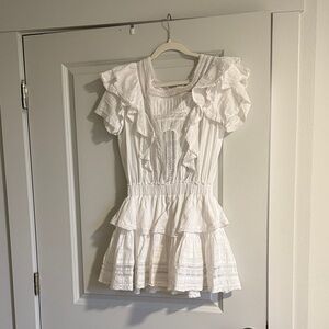 Olivaceous Elegant White Ruffled Dress